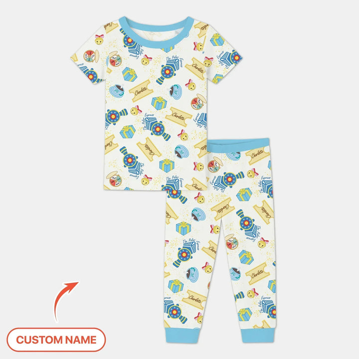 Express Train Christmas Bamboo Two Piece Short Sleeve Pajama Set