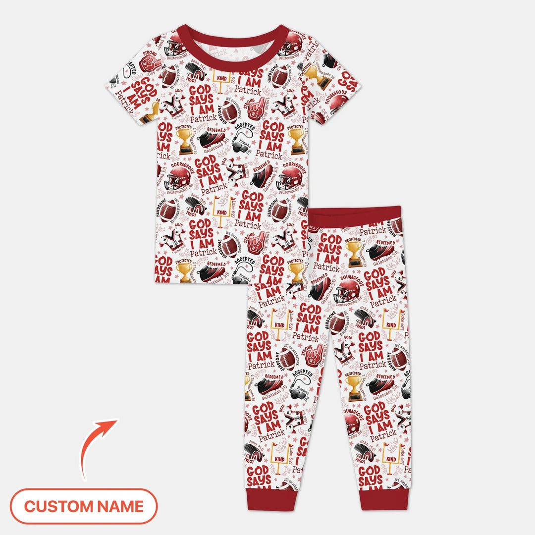 God Says I Am Touch Down Time Custom Name Bamboo Two Piece Short Sleeve Pajama Set
