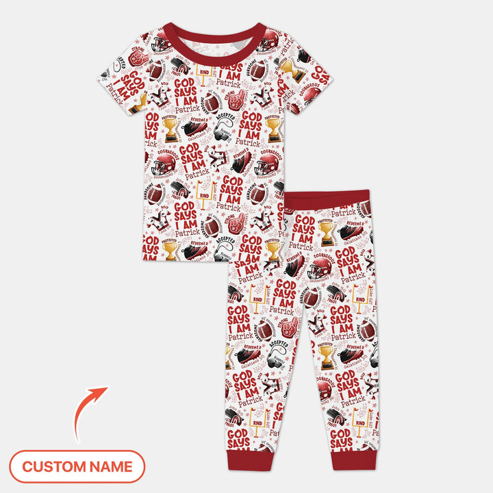 God Says I Am Touch Down Time Custom Name Bamboo Two Piece Short Sleeve Pajama Set