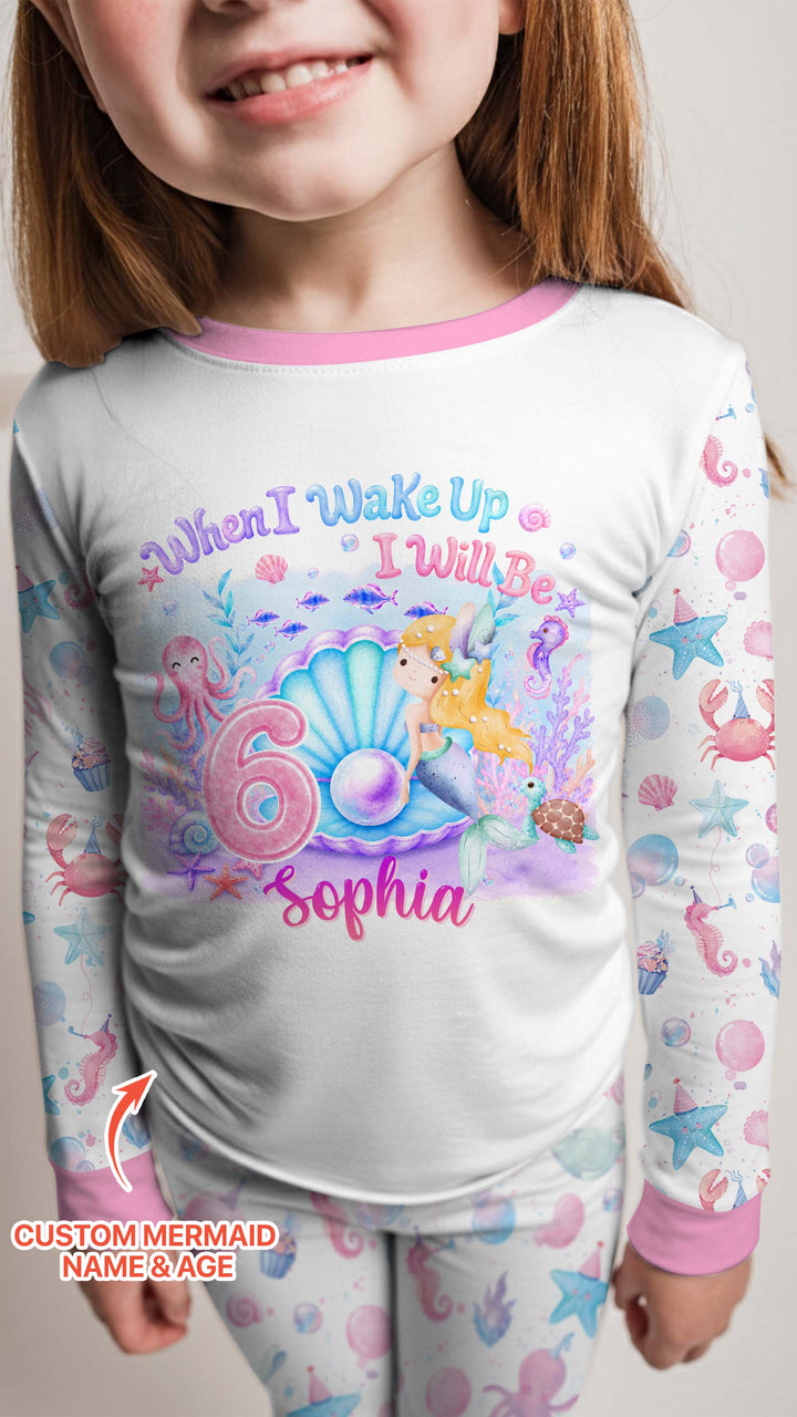 Personalized When I Wake Up I Will Be Mermaid Birthday Bamboo Two Piece Long Sleeve Pajama Set