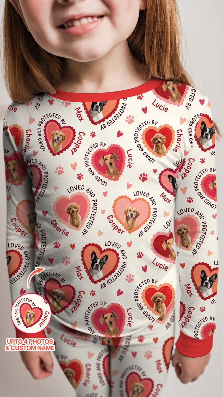 Custom Dogs Photo Loved And Protected By Bamboo Two Piece Long Sleeve Pajama Set