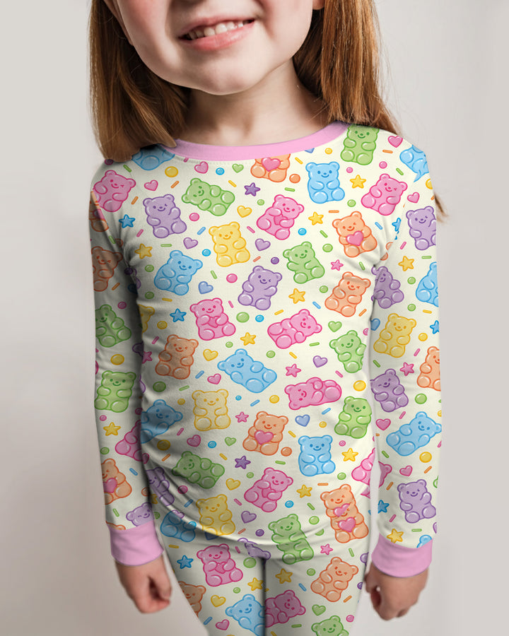 Cute Pastel Colorful Gummy Bears Bamboo Two Piece Long Sleeve Pajama Set