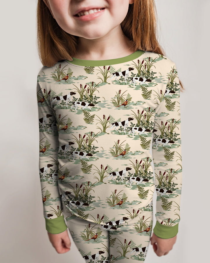 Vintage Pheasant & Hunting Dog Field Family Matching Bamboo Two Piece Long Sleeve Pajama Set