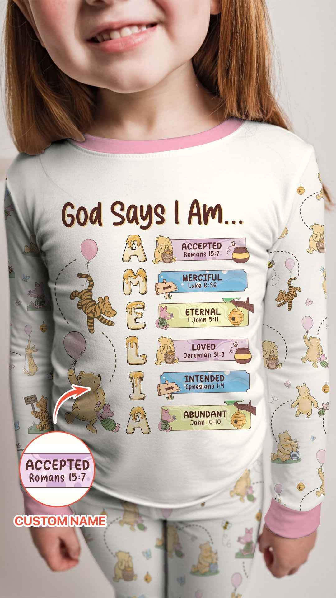 God Says I Am - Blessing Bear Bamboo Two Piece Long Sleeve Pajama Set