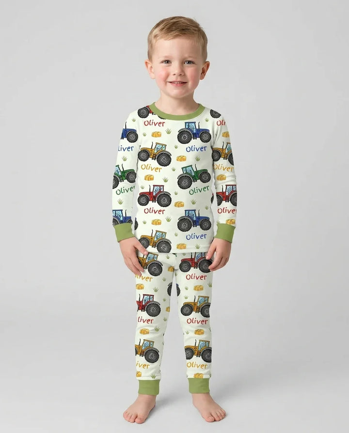 Custom Name A Little Dirt Never Hurt Bamboo Two Piece Long Sleeve Pajama Set