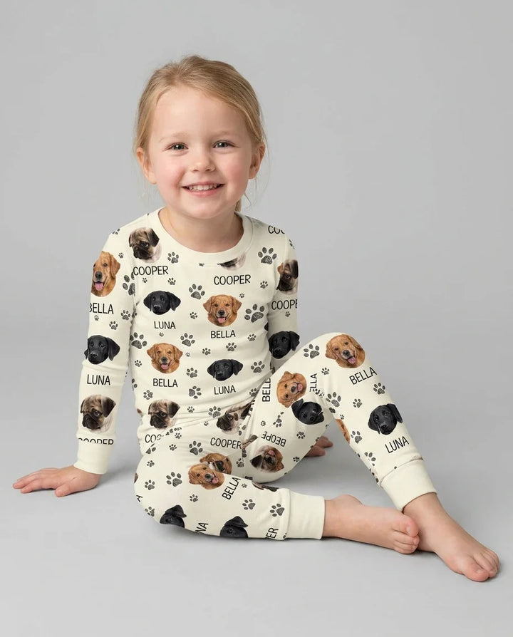 Custom Dog Photo With Paw  Bamboo Two Piece Long Sleeve Pajama Set