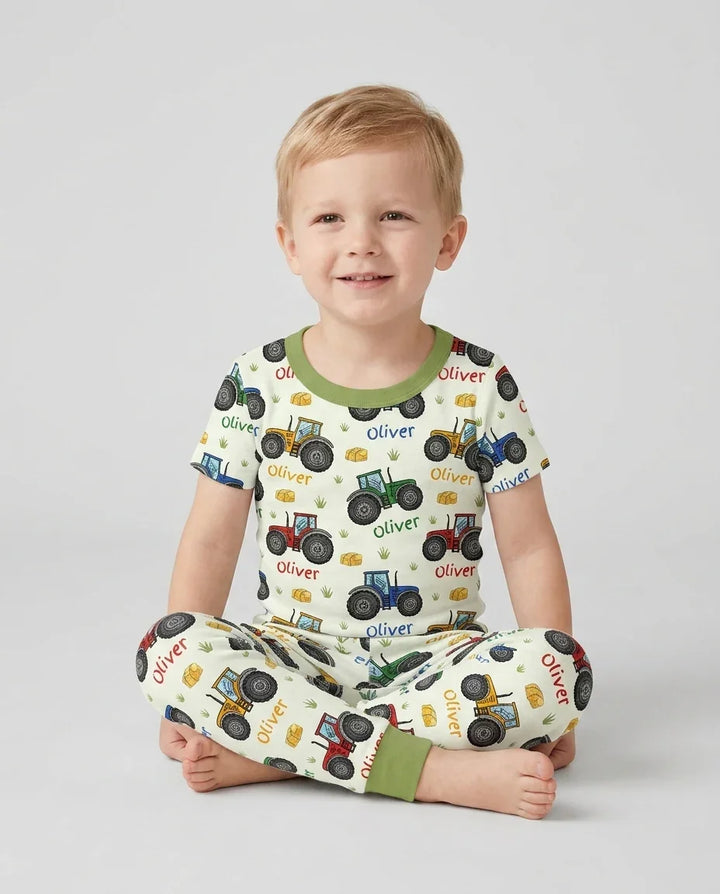Custom Name A Little Dirt Never Hurt Bamboo Two Piece Short Sleeve Pajama Set
