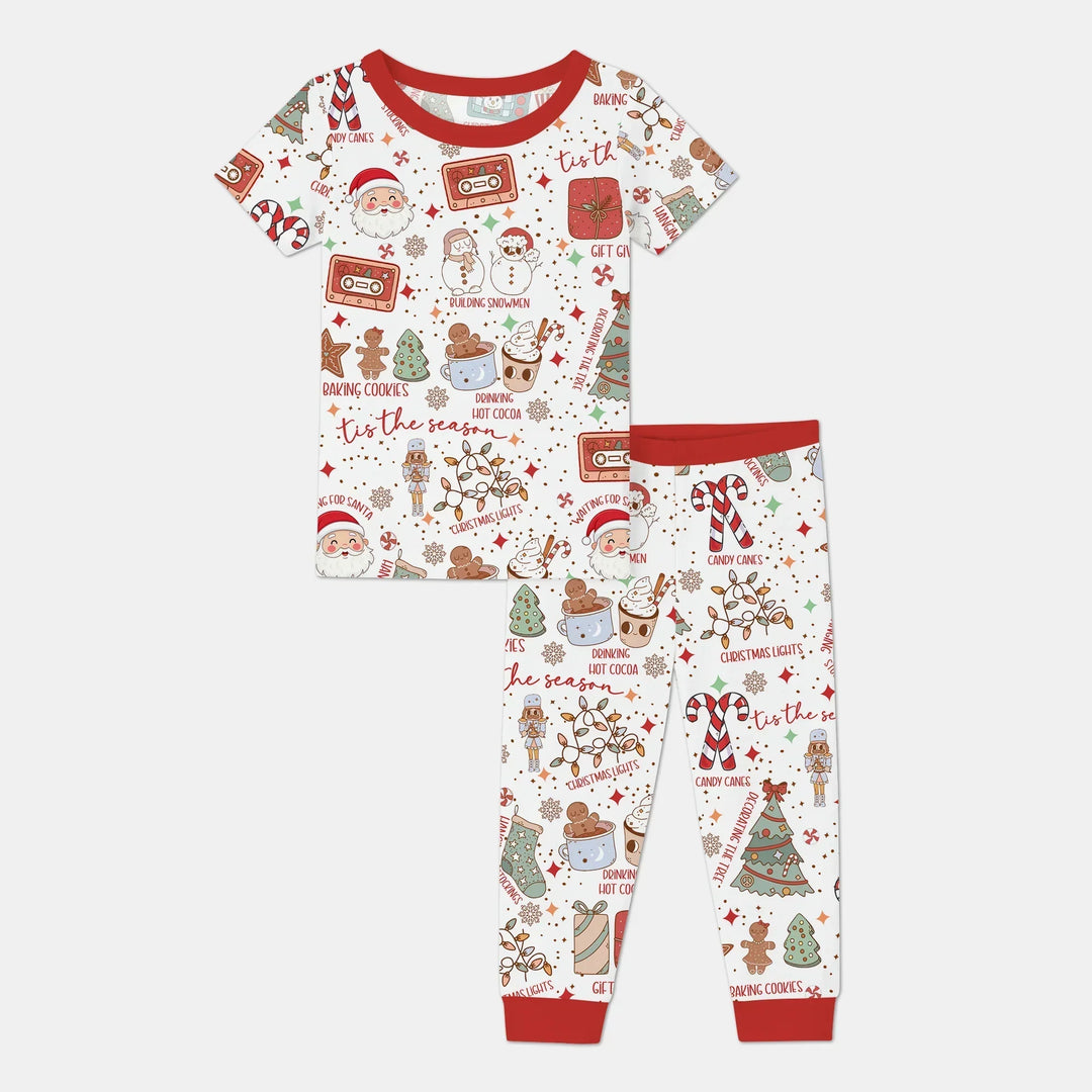 Retro Christmas Bucket List Two Piece Short Sleeve Pajama Set , Retro Christmas Bucket List Two Piece Short Sleeve Pajama Set - 12-18M