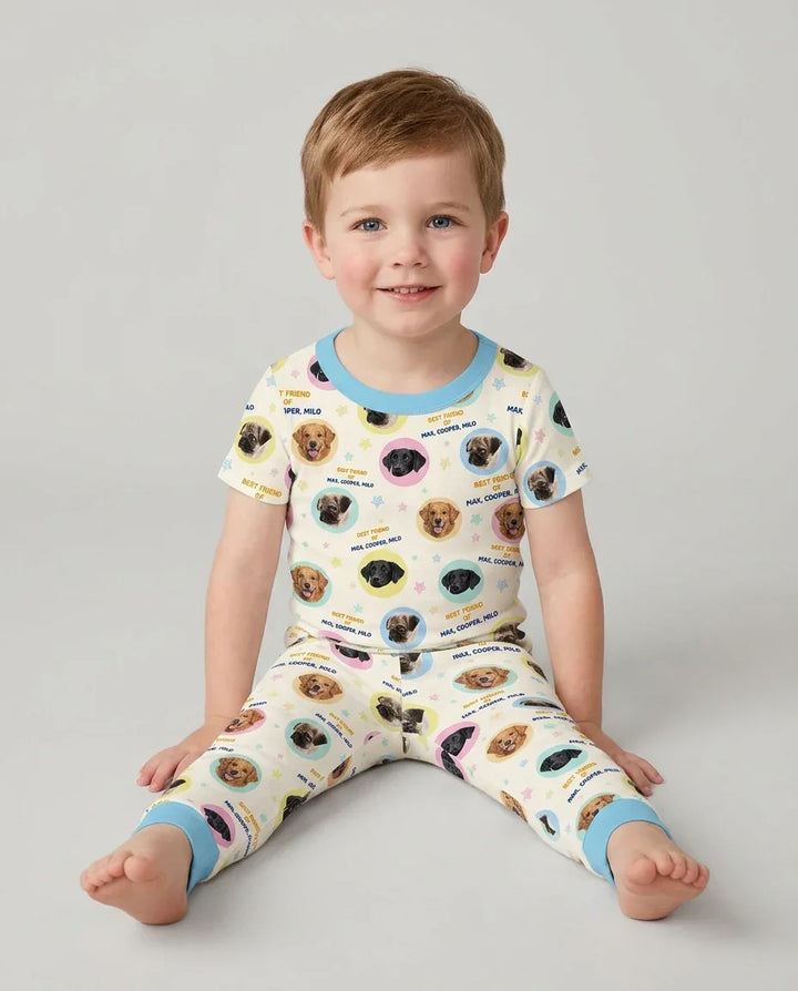 Best Friend Custom Name And Pet Photos Bamboo Two Piece Short Sleeve Pajama Set