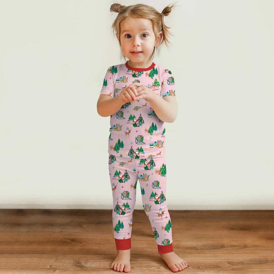 Jolly Forest Christmas Family Matching Bamboo Two Piece Short Sleeve Pajama Set