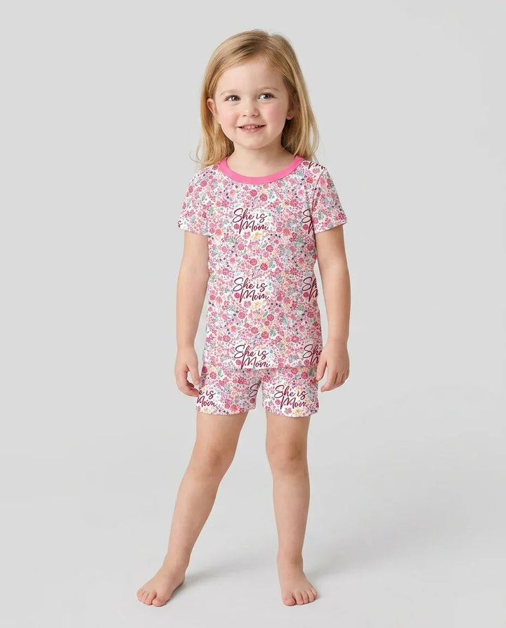 She Is Mom Floral Bamboo Two Piece Short Sleeve Shorts Pajama Set