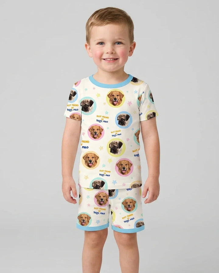 Best Friend Custom Name And Pet Photos Bamboo Two Piece Short Sleeve Shorts Pajama Set