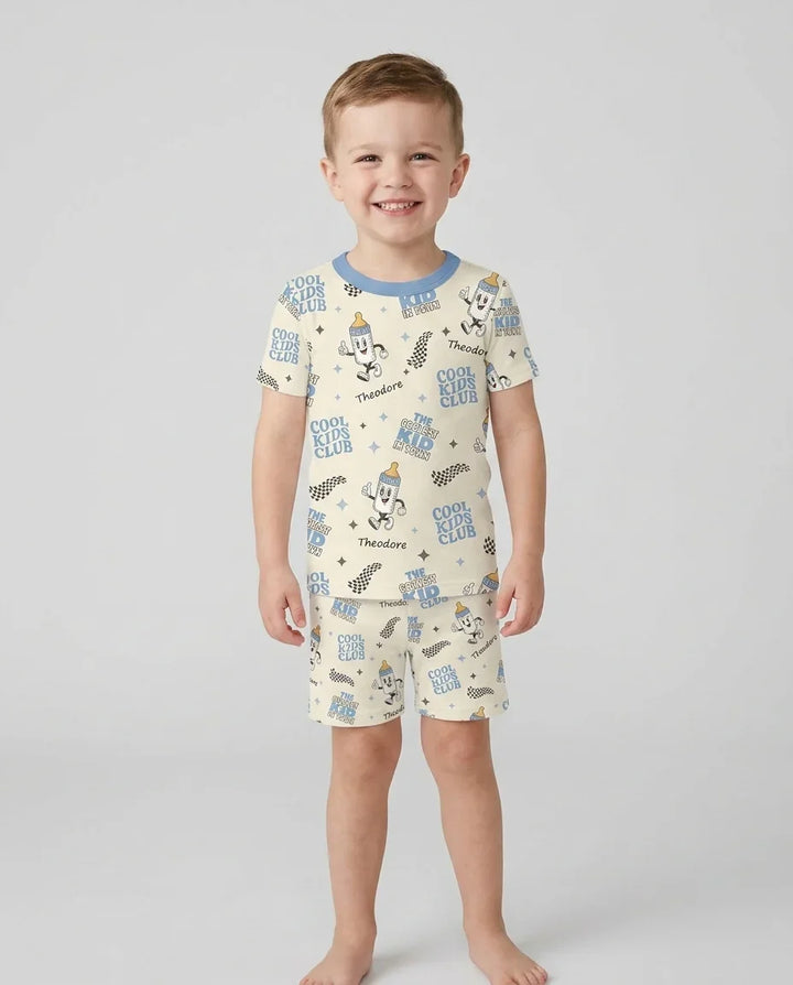Custom Name Cool Club Daddy & Me Matching Bamboo Two Piece Short Sleeve Shorts Pajama Set