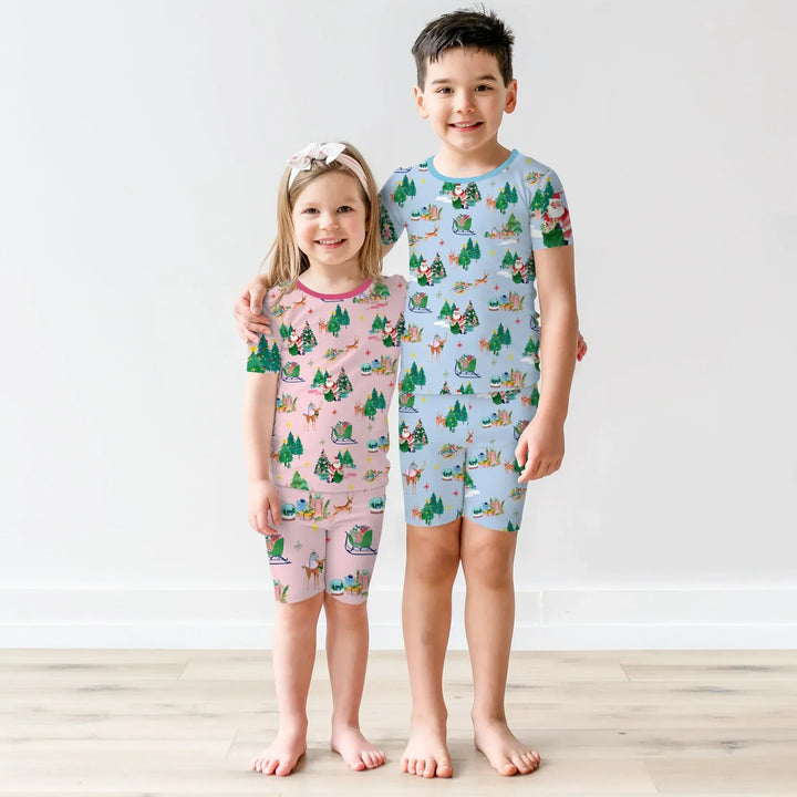 Jolly Forest Christmas Family Matching Bamboo Two Piece Short Sleeve Shorts Pajama Set