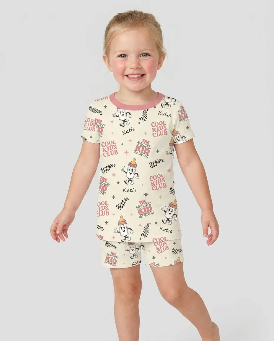 Custom Name Cool Club Daddy & Me Matching Bamboo Two Piece Short Sleeve Shorts Pajama Set