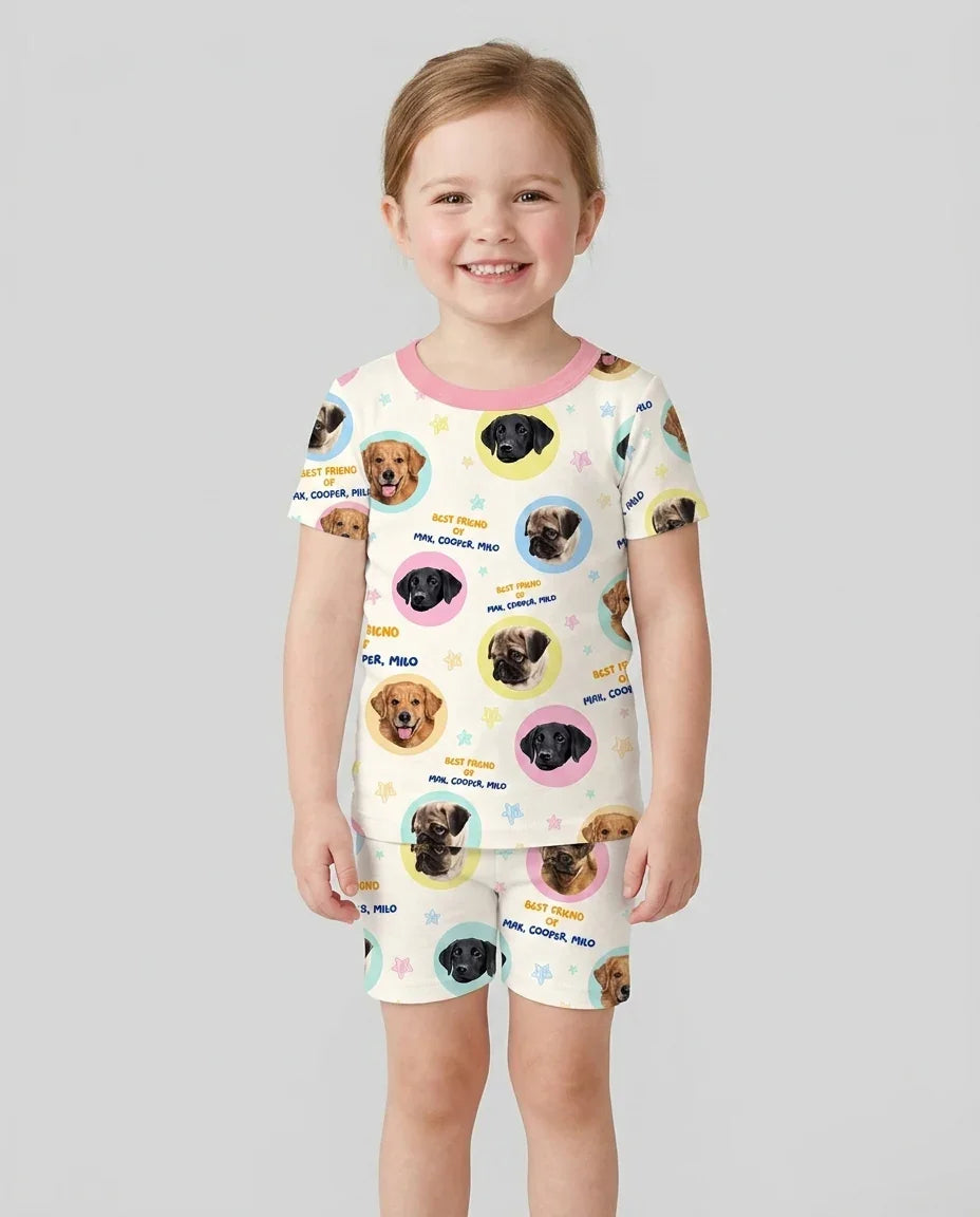 Best Friend Custom Name And Pet Photos Bamboo Two Piece Short Sleeve Shorts Pajama Set