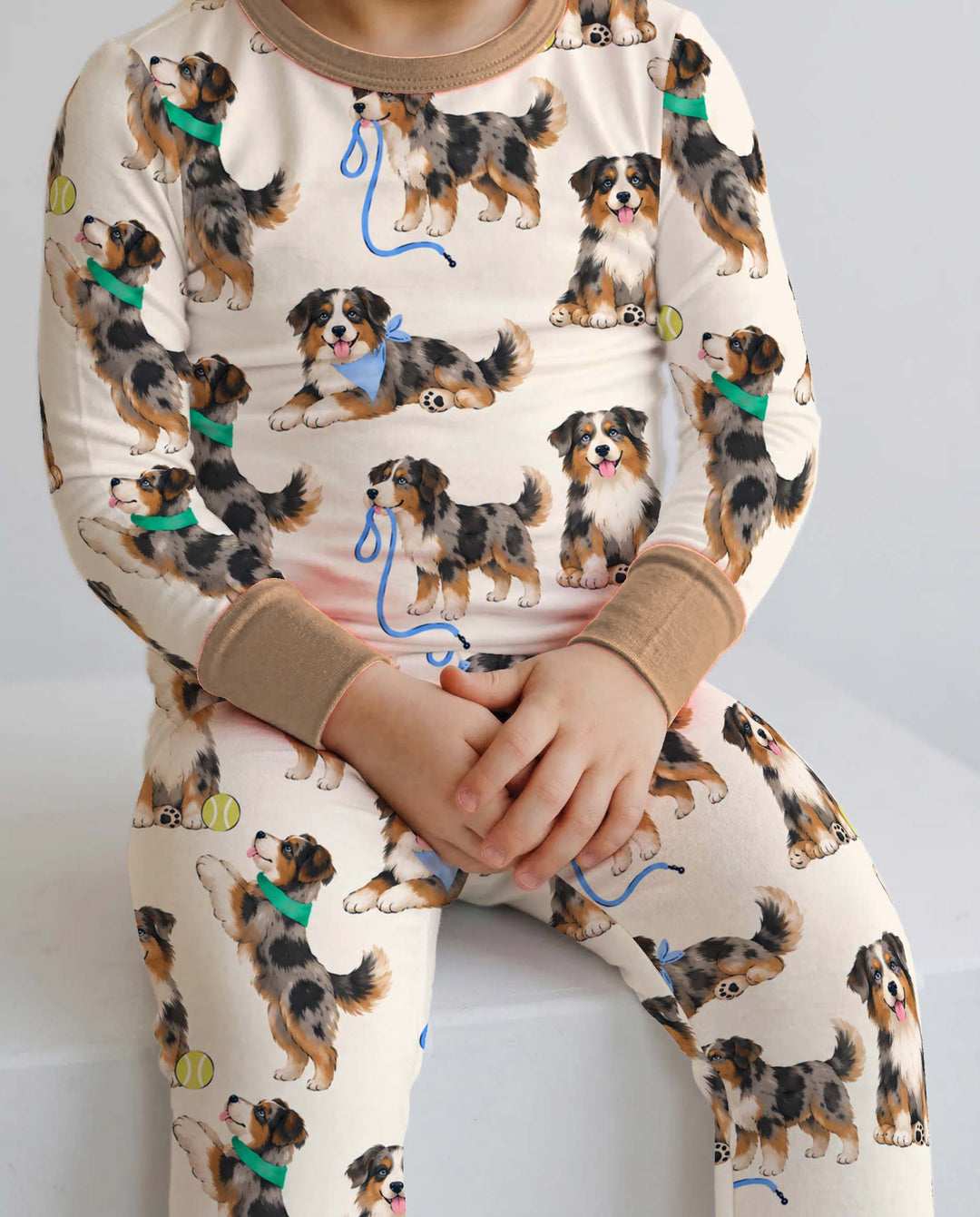 Playful Australian Shepherd Puppies Bamboo Two Piece Long Sleeve Pajama Set