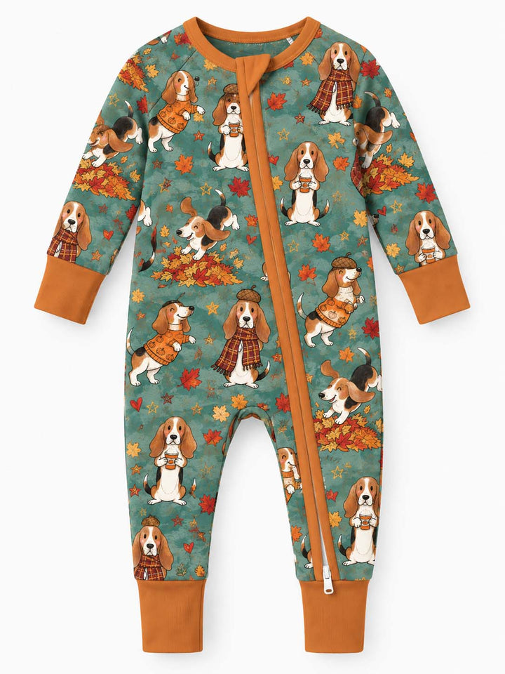 Playful Basset Hound Autumn Leaves Bamboo Convertible Zippy