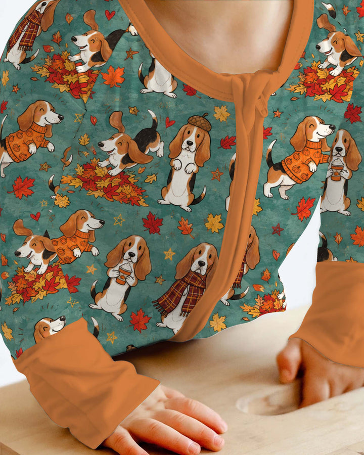 Playful Basset Hound Autumn Leaves Bamboo Convertible Zippy