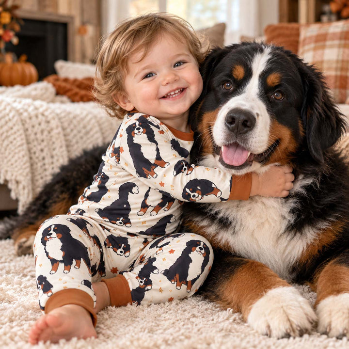 Playful Bernese Mountain Dog Moments Bamboo Two Piece Long Sleeve Pajama Set