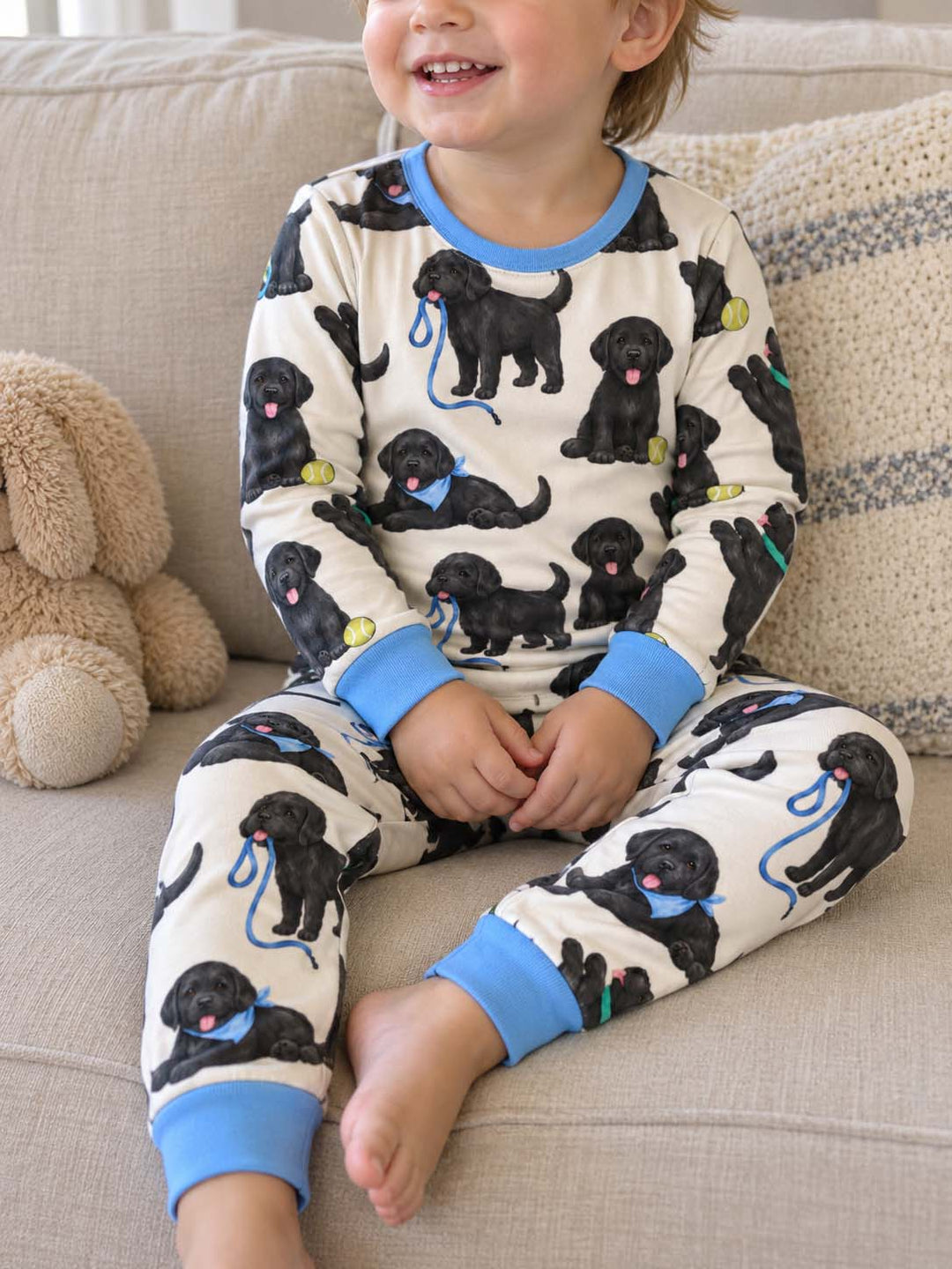 Playful Black Labrador Puppies Bamboo Two Piece Long Sleeve Pajama Set