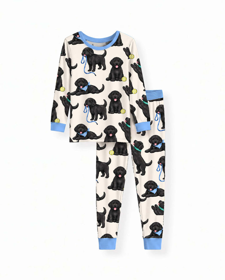 Playful Black Labrador Puppies Bamboo Two Piece Long Sleeve Pajama Set