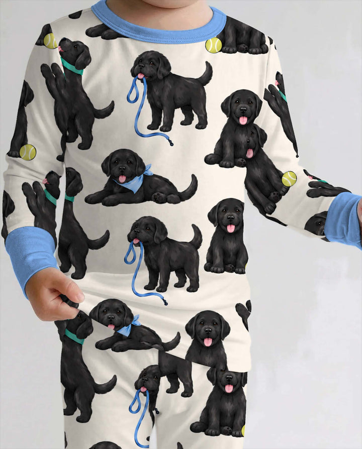 Playful Black Labrador Puppies Bamboo Two Piece Long Sleeve Pajama Set