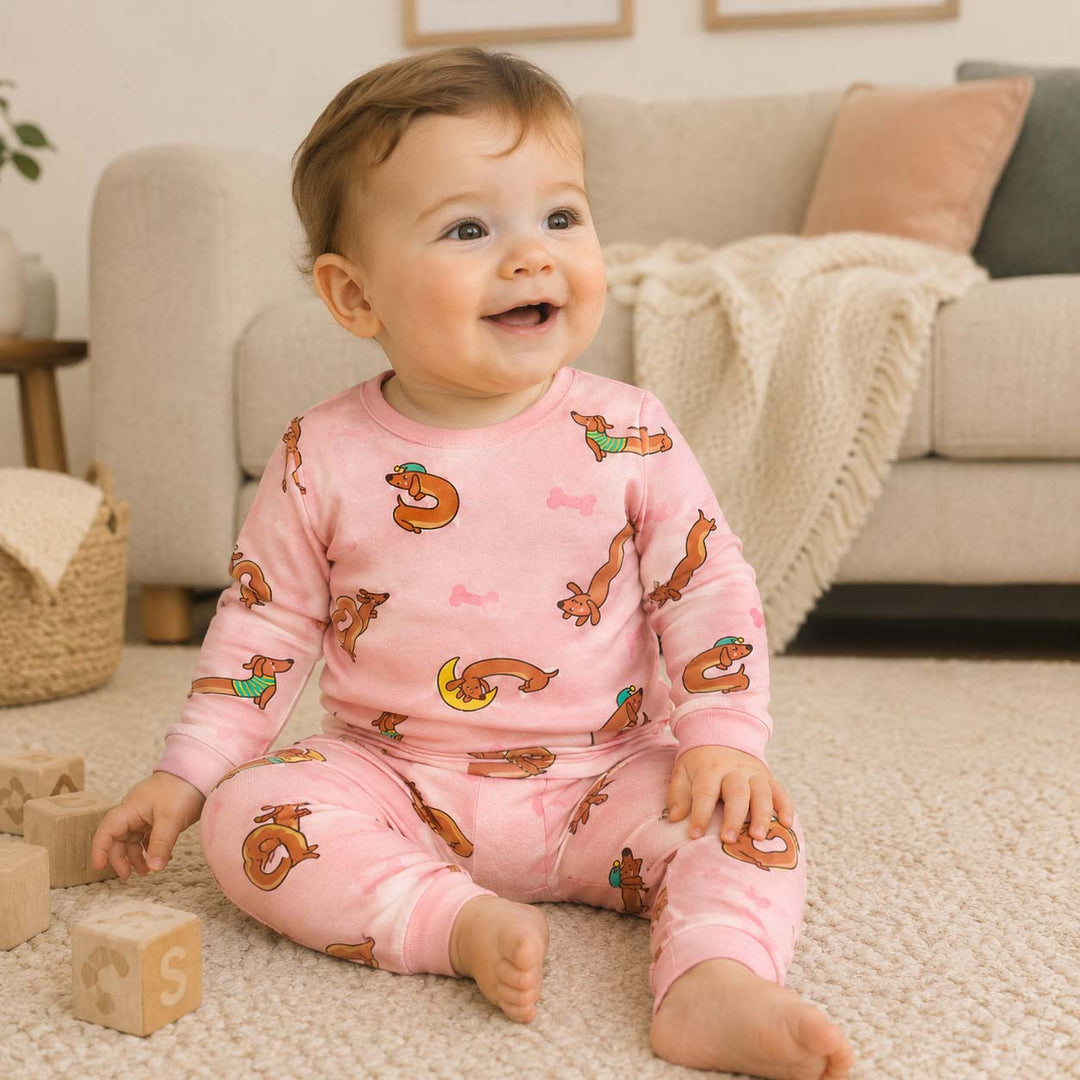 Playful Dachshund Pattern Bamboo Two Piece Long Sleeve Pajama Set