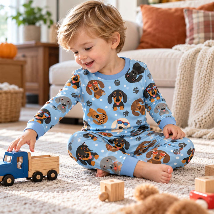 Playful Dachshund Paws Bamboo Two Piece Long Sleeve Pajama Set
