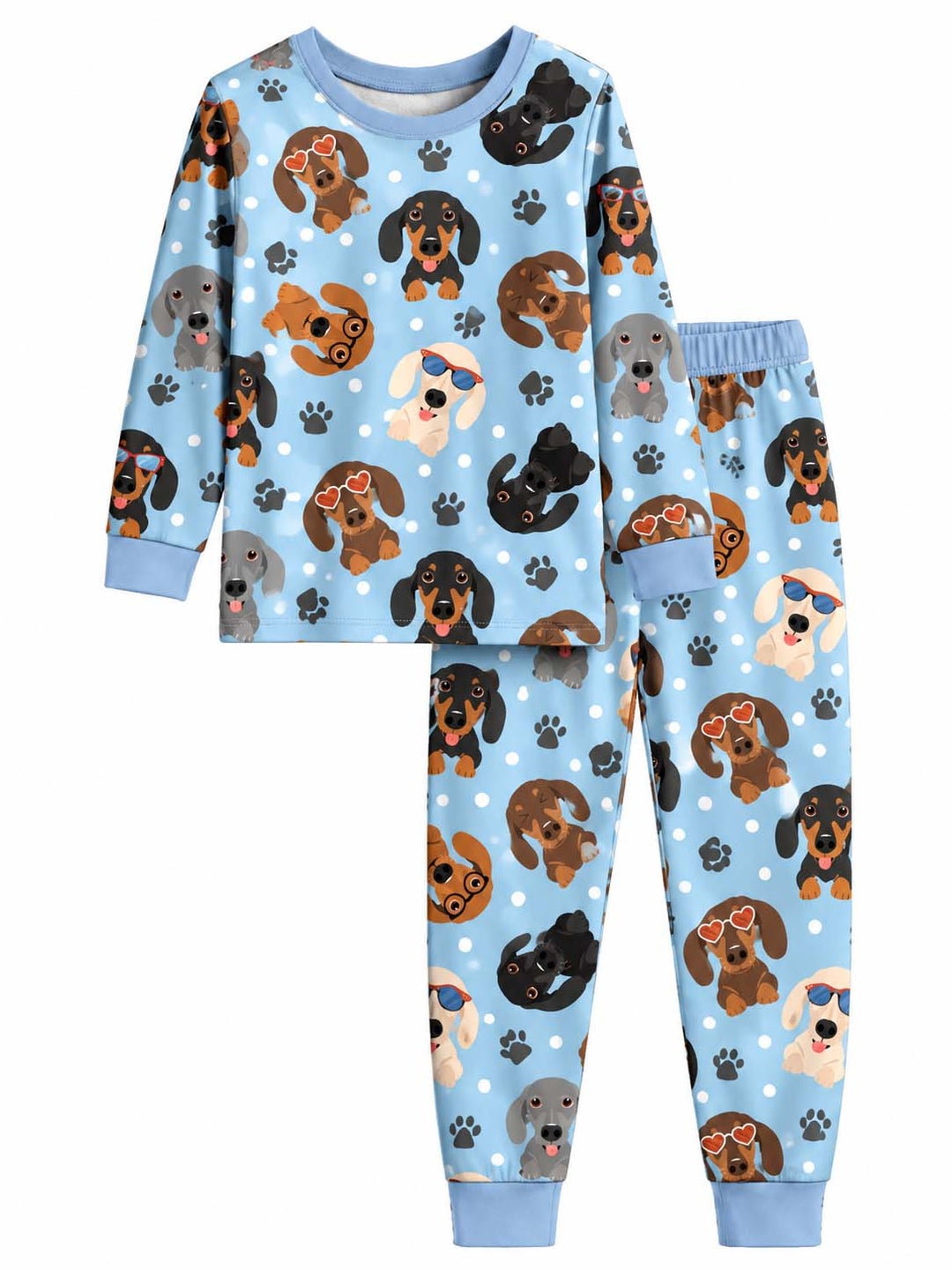 Playful Dachshund Paws Bamboo Two Piece Long Sleeve Pajama Set