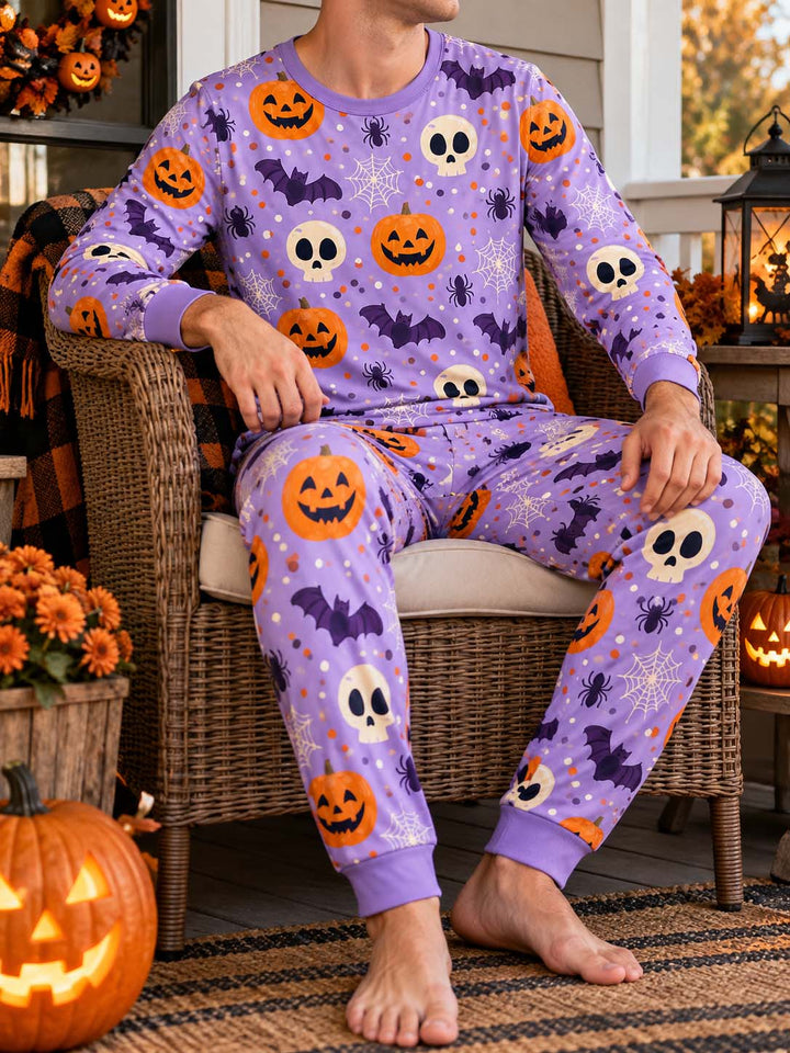 Playful Halloween Pattern Bamboo Men's Pajama Set