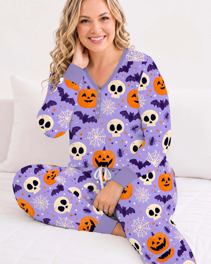 Playful Halloween Pattern Bamboo Women Pajama Set