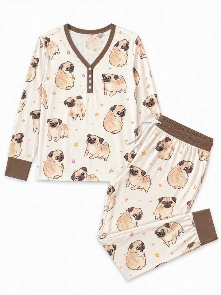 Playful Pug Stars Bamboo Women Pajama Set