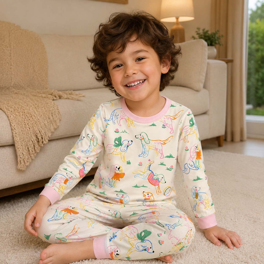 Playful Puppy Park Bamboo Two Piece Long Sleeve Pajama Set