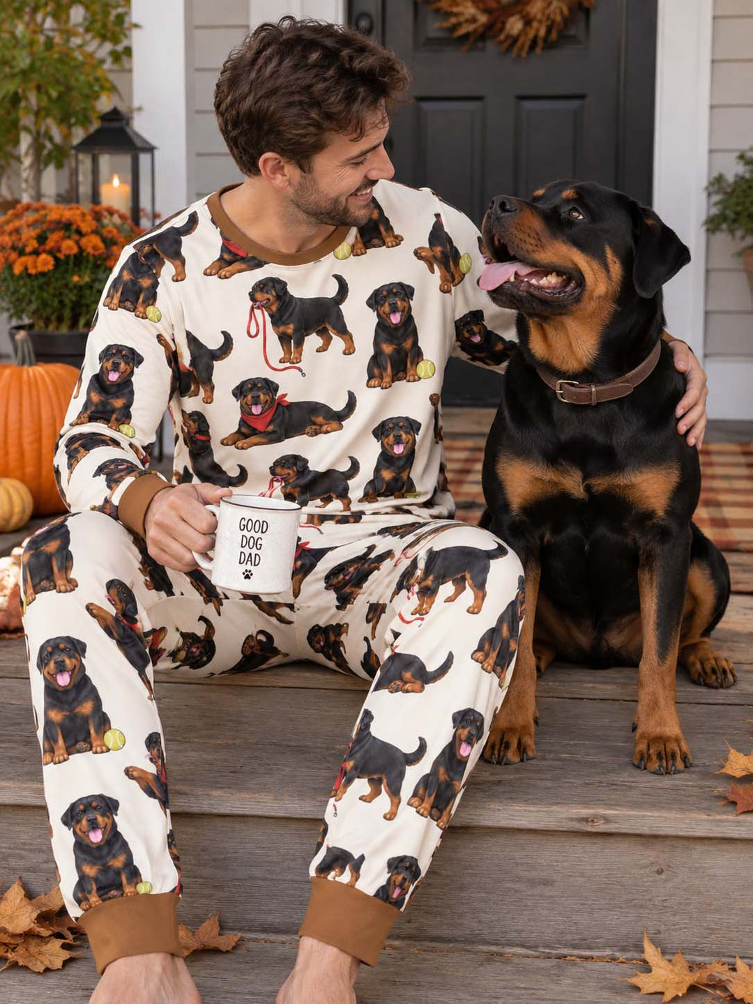 Playful Rottweiler Puppies Bamboo Men's Pajama Set