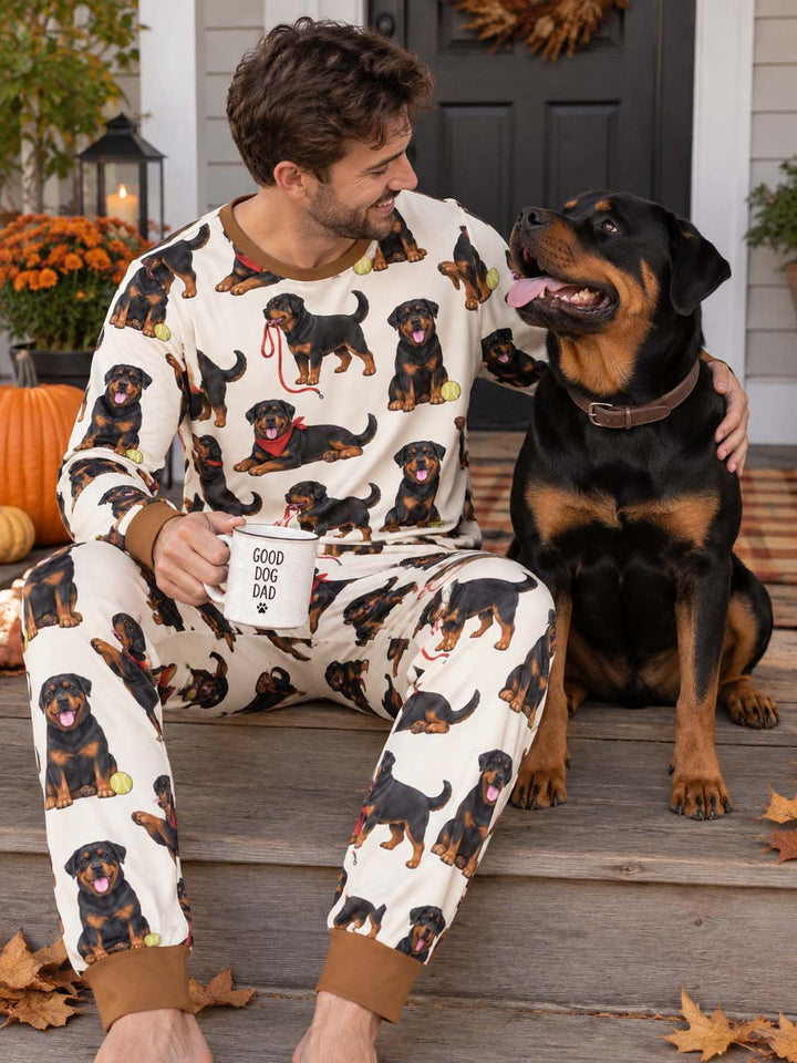 Playful Rottweiler Puppies Bamboo Men's Pajama Set