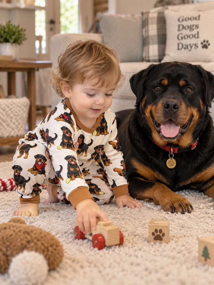 Playful Rottweiler Puppies Bamboo Two Piece Long Sleeve Pajama Set