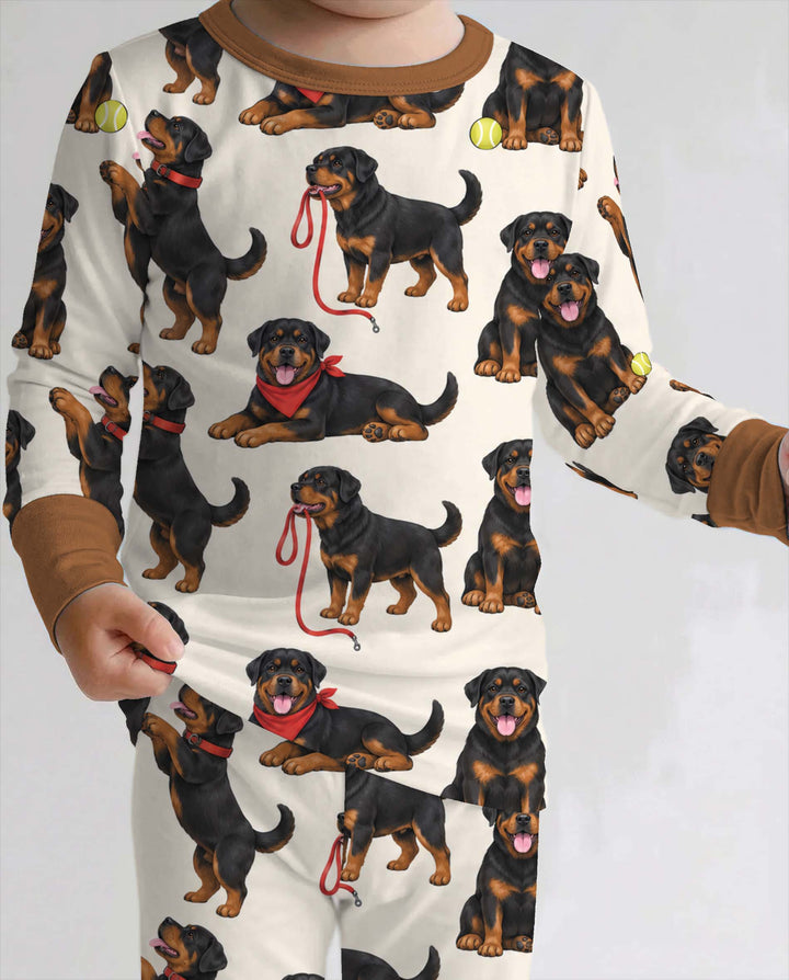 Playful Rottweiler Puppies Bamboo Two Piece Long Sleeve Pajama Set