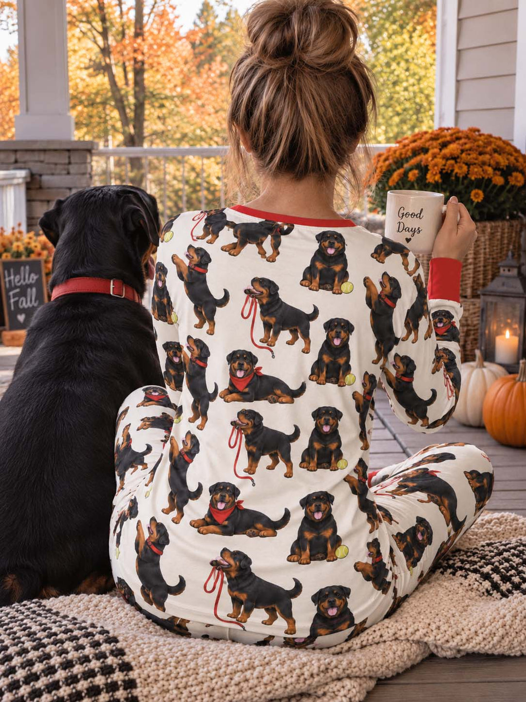 Playful Rottweiler Puppies Bamboo Women Pajama Set