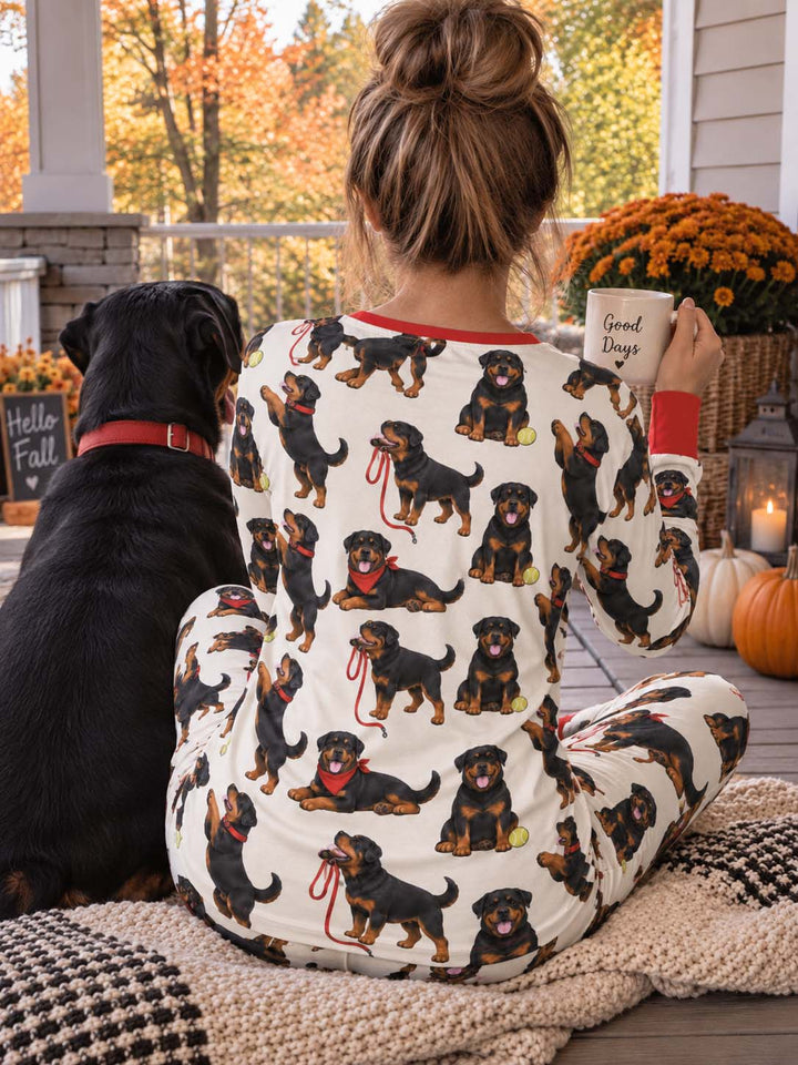 Playful Rottweiler Puppies Bamboo Women Pajama Set