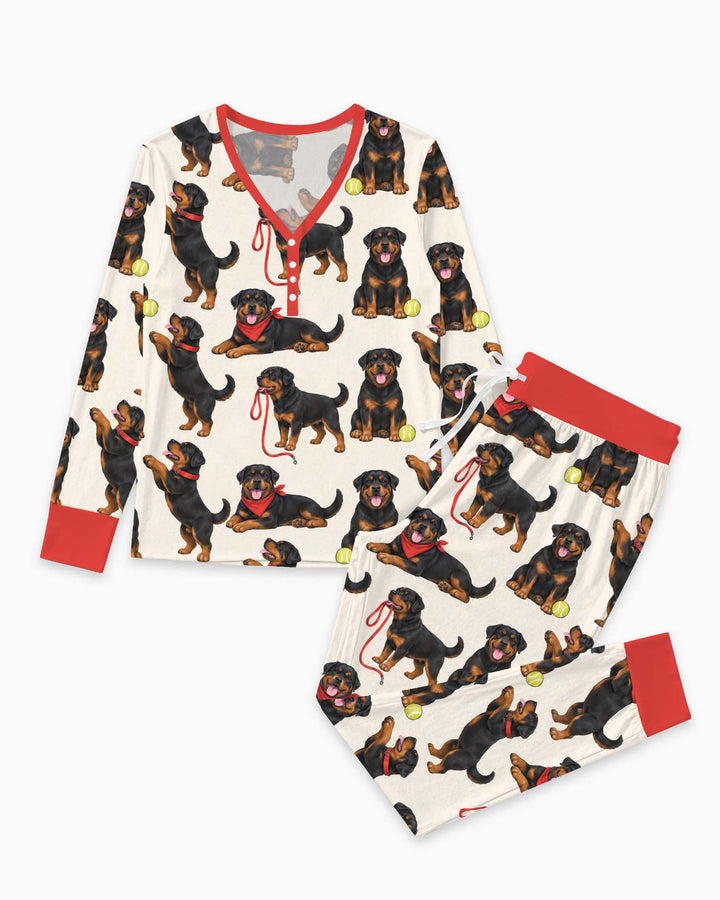 Playful Rottweiler Puppies Bamboo Women Pajama Set