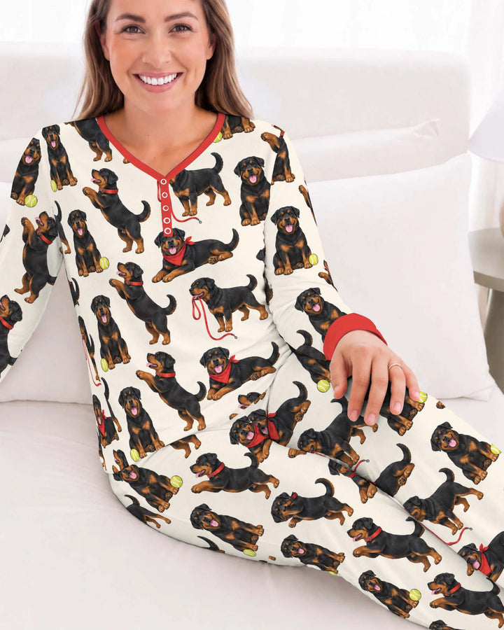 Playful Rottweiler Puppies Bamboo Women Pajama Set