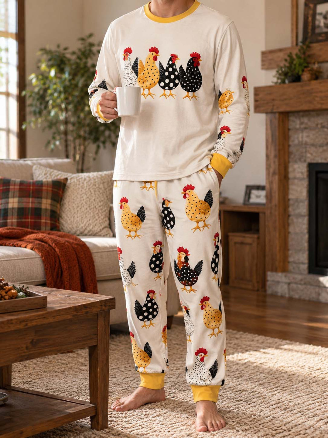 Polka Dot Hens Bamboo Men's Pajama Set