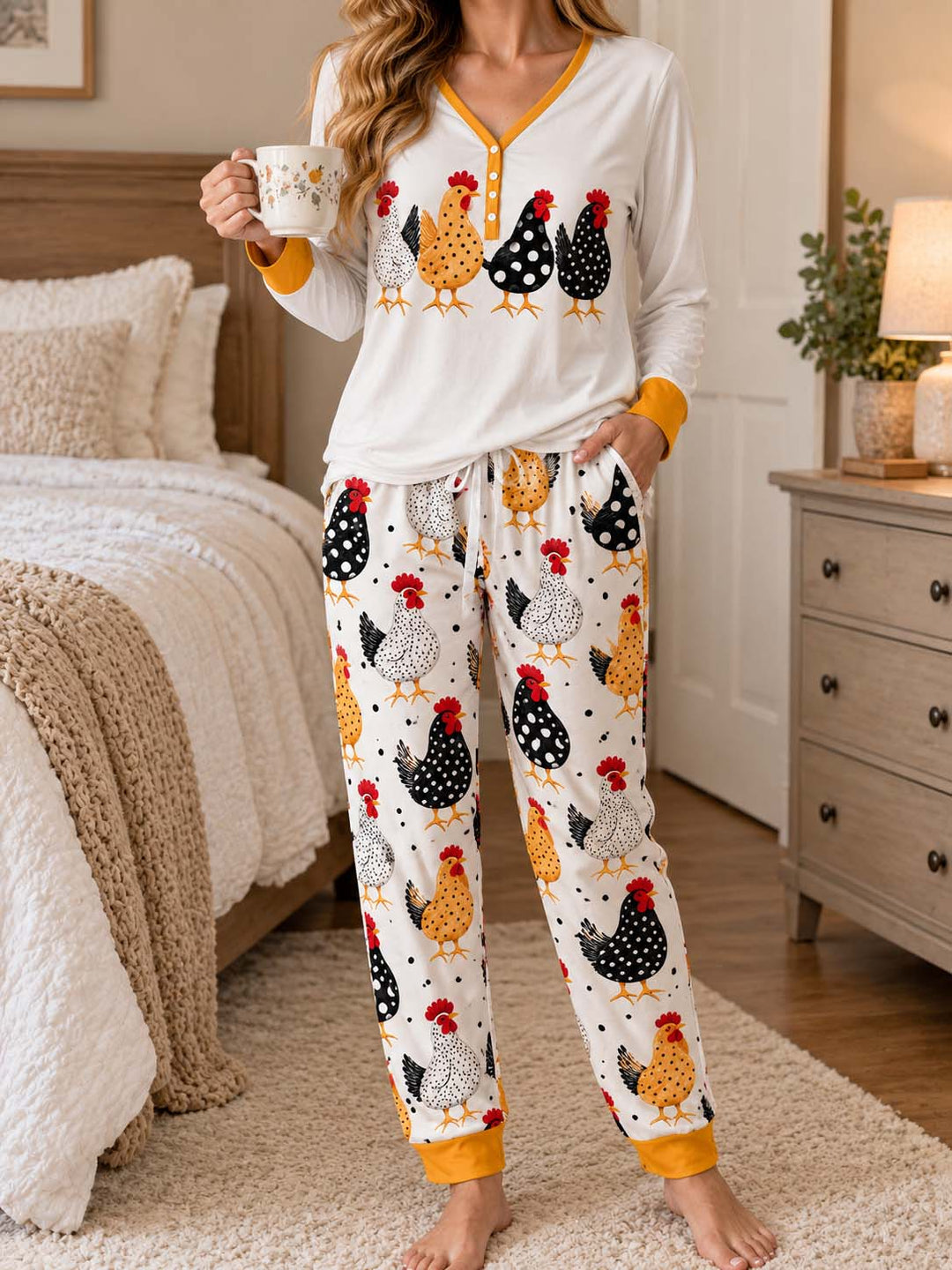 Polka Dot Hens Bamboo Women Pajama Set