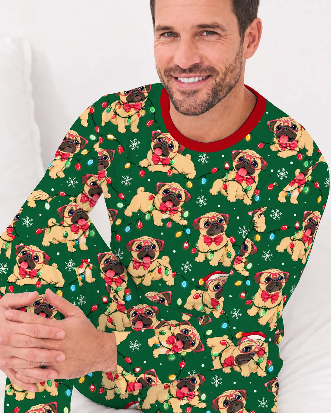 Pug Christmas Lights Bamboo Men's Pajama Set