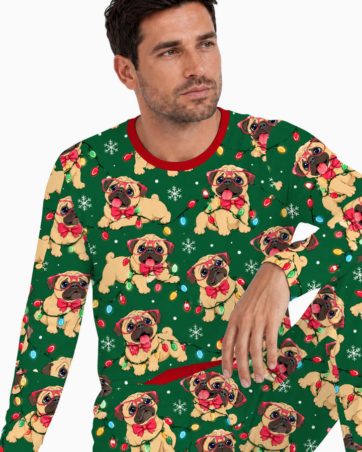 Pug Christmas Lights Bamboo Men's Pajama Set