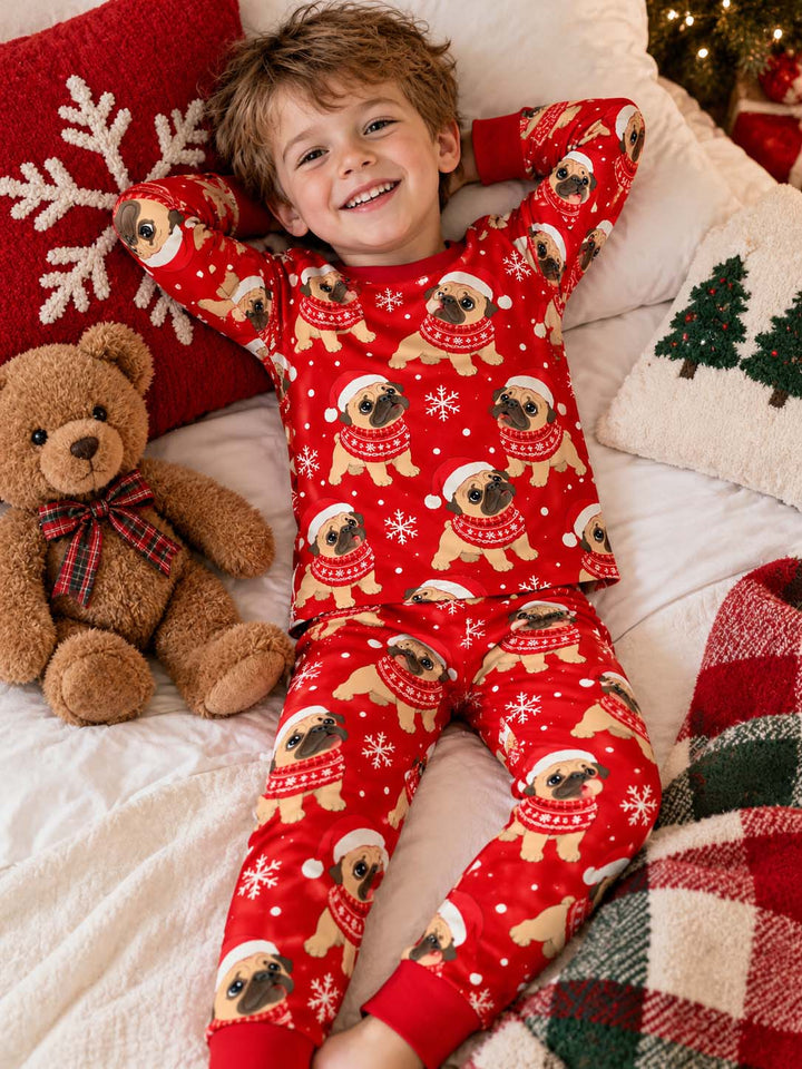 Pug Christmas Sweater Bamboo Two Piece Long Sleeve Pajama Set