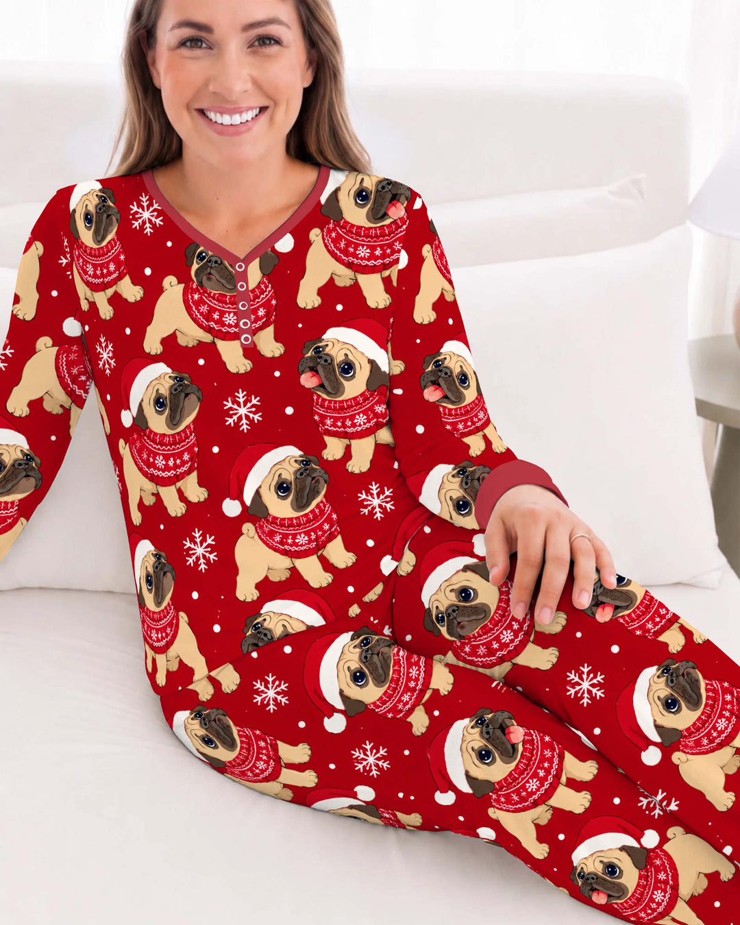Pug Christmas Sweater Bamboo Women Pajama Set