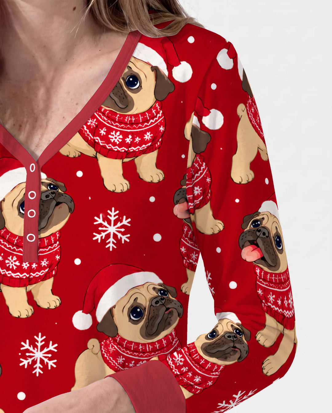 Pug Christmas Sweater Bamboo Women Pajama Set