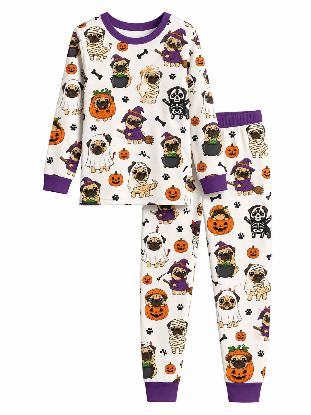 Pug Halloween Costume Party Bamboo Two Piece Long Sleeve Pajama Set